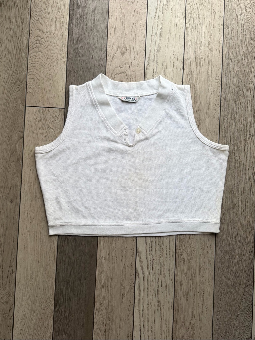 Guess Vintage 1995’s White Cropped Sleeveless Polo Tank